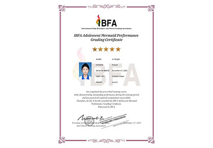 Adolescent Mermaid Performance Grading Certification
